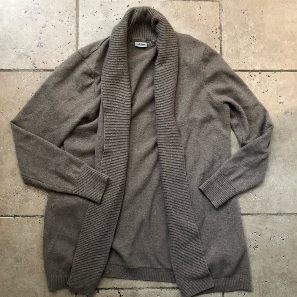 L.L.Bean Tan Cashmere Open Cardigan
